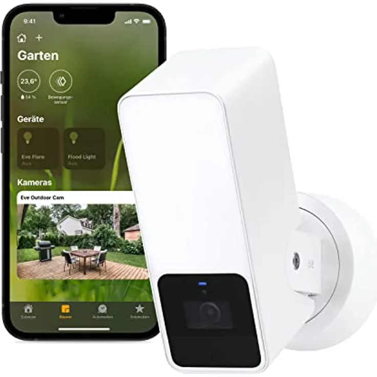 Eve Outdoor Cam (White Edition) – Smarte Überwachungskamera, Flutlicht, Nachtsicht, Bewegungsmelder, Gegensprechanlage, flexible Installation, WLAN, höchster Datenschutz mit Apple HomeKit Secure Video