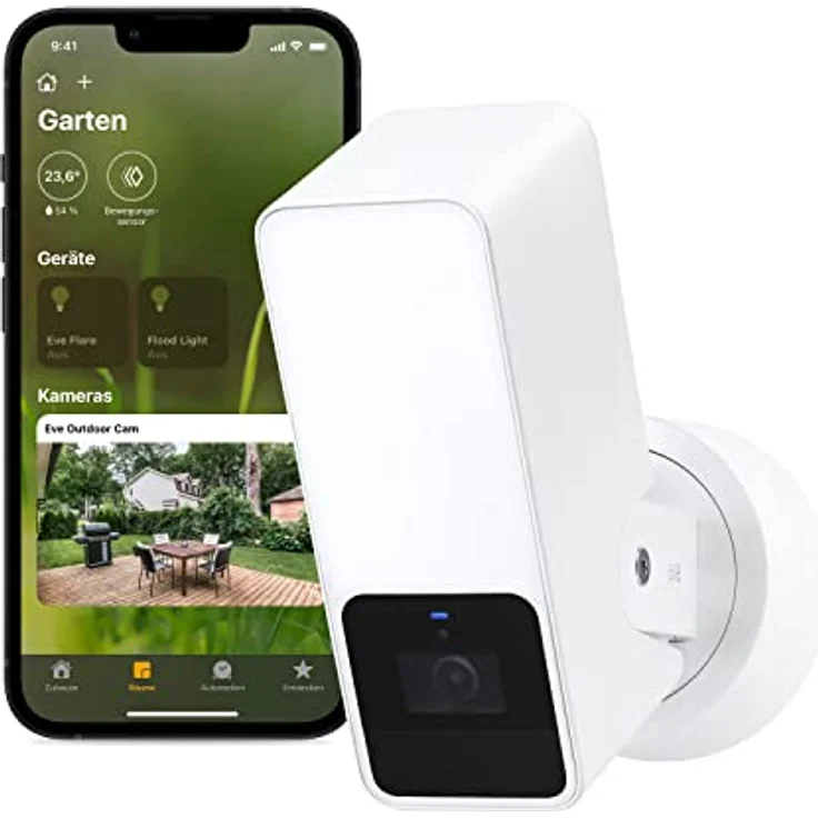 Eve Outdoor Cam (White Edition) – Smarte Überwachungskamera, Flutlicht, Nachtsicht, Bewegungsmelder, Gegensprechanlage, flexible Installation, WLAN, höchster Datenschutz mit Apple HomeKit Secure Video – Bild 1