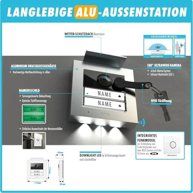 m-e modern-electronics VDV 20206 S Video-Türsprechanlage, Weiß/Anthrazit mit hochauflösendem Farbdisplay und Nachtsichtfunktion – Bild 3