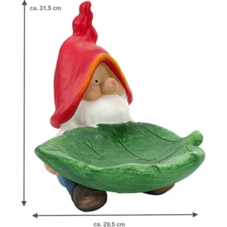 Bubble-Store Gartenzwerg als Vogeltränke oder Vogelfutterschale, bunte Gartenfigur aus Gips, 31,5 x 29,5 x 27,5 cm – Bild 2