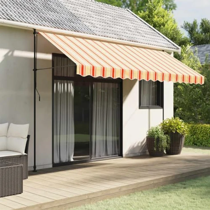 vidaXL Markise Markisenvolant Gelb und Orange Gestreift 4 m (1-St) - Wasserfest, UV-beständig, 100% Polyester mit PU-Beschichtung – Bild 2