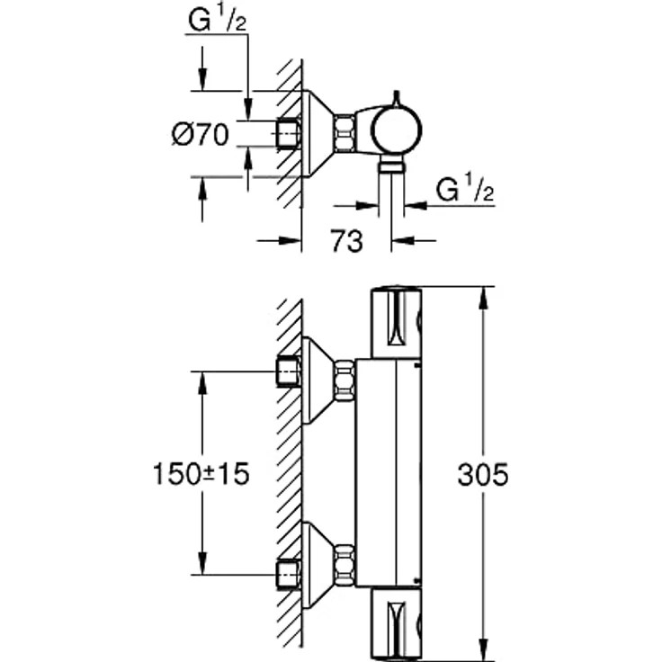 GROHE GRT 800 THM Brause AP 1/2" F, Duschinstallation mit hochglänzender Chromoberfläche, Silber – Bild 3
