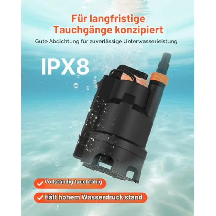 VEVOR Tauchpumpe 690W, 17500L/h PP-GF20, 9m Förderhöhe mit automatischem Schwimmerschalter – Bild 5