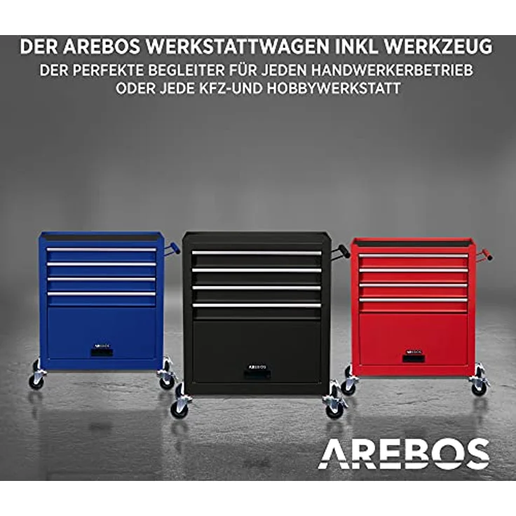 Arebos Werkstattwagen 5 Fächer, Werkzeugwagen, Rollwagen, 4 Schubladen bestückt mit 81-tlg. Werkzeug, Stauraum, Stahlkonstruktion - Arebos Werkzeugwagen 4 Schubladen, Anthrazit – Bild 4