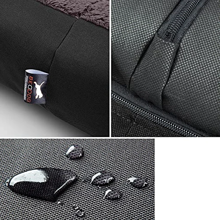 BedDog Hundebett TEDDY, Hundesofa aus Cordura und Microfaser-Velours, waschbares Hundebett mit Rand, Hundekissen vier-eckig, Größe XXL, schwarz-braun – Bild 4