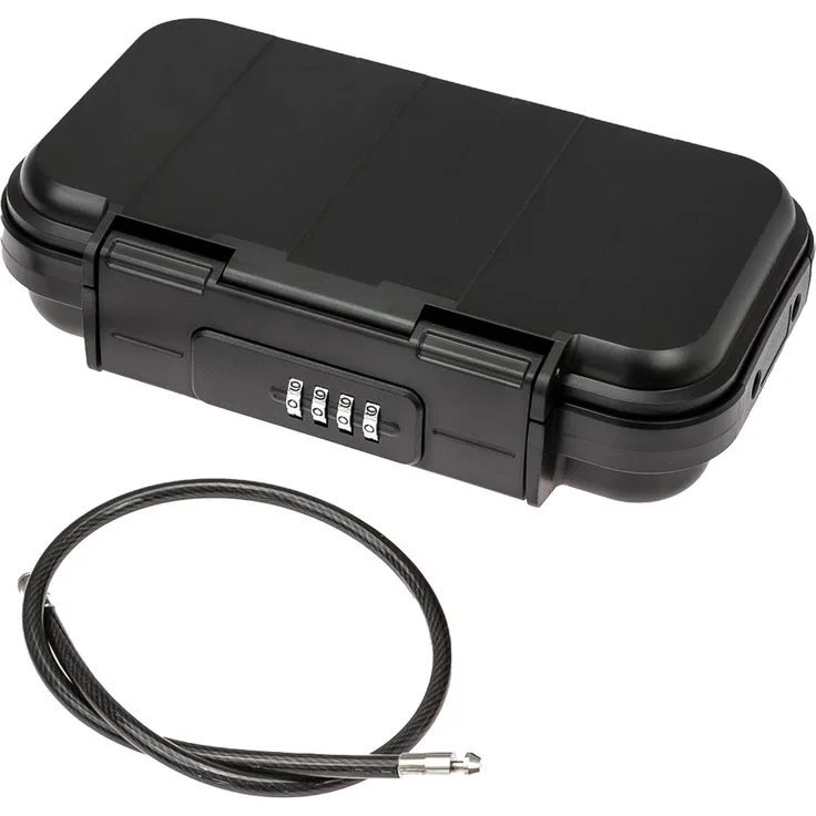 HMF Tresor Tragbarer Safe mit Zahlenschloss, wasserdichter Mini Tresor mit Drahtseil 23,5 x 14,5 x 5,8 cm, schwarz