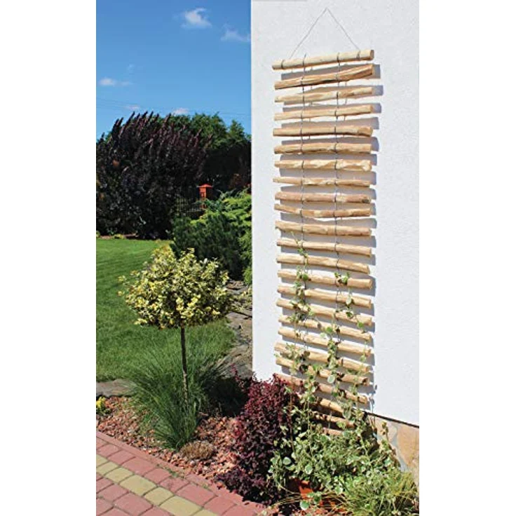 dobar® 93306 Rankleiter & Steckzaun | Rankhilfe für den Außenbereich | Dekorativer Sichtschutz aus unbehandeltem Haselnuss-Holz | Steckzaun | Staketenzaun | Gartenzaun | 50 x 200 cm | Natur – Bild 3