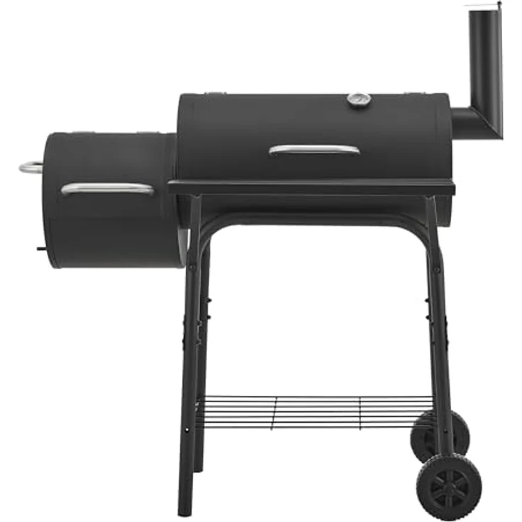 casa.pro Smoker Grillwagen Arielli Holzkohlegrill mit Deckel BBQ Kohlegrill mit Feuerbox 2 Räder Deckelthermometer Schornstein 115x110x64cm Schwarz – Bild 4