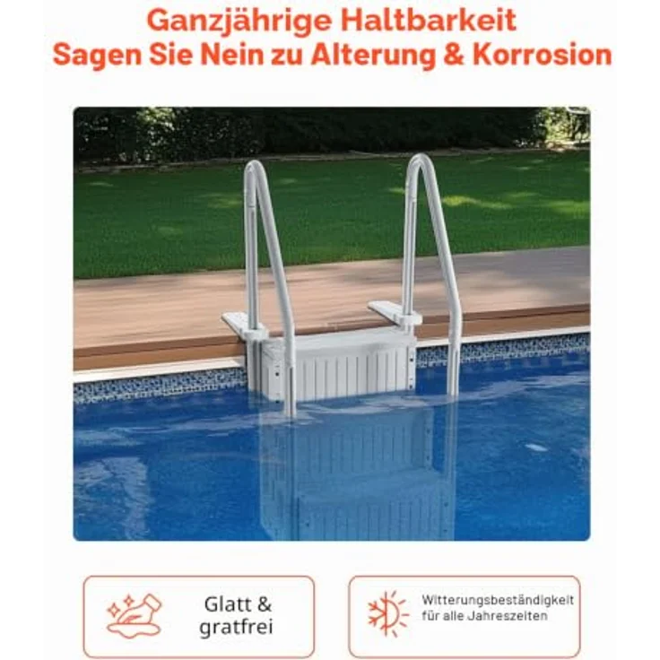 VEVOR Poolleiter U12, 4 Stufen, 180 kg Tragkraft, grau, für 48-54 Zoll große Einbau- und oberirdische Pools mit rutschfesten Stufen und Doppelhandlauf – Bild 5