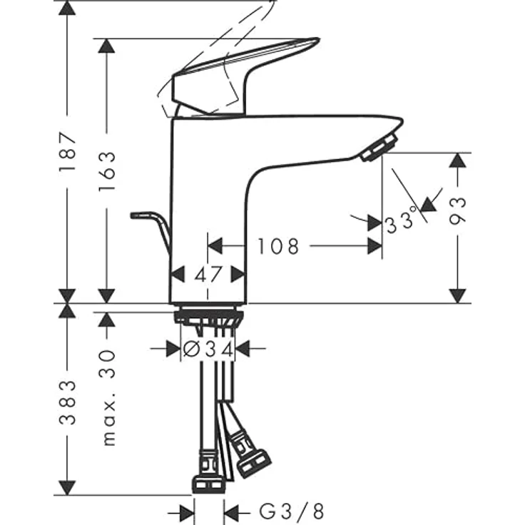 hansgrohe Logis 100 Waschtischarmatur, ComfortZone 100, Normalstrahl, Durchflussmenge 5 l/min, Metall Zugstangen-Ablaufgarnitur – Bild 6
