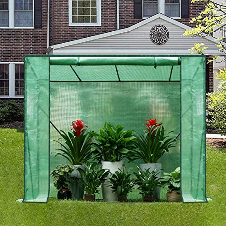 WOLTU Foliengewächshaus Tomatengewächshaus Treibhaus Gartenhaus Frühbeet Tomatenhaus Gemüse Gewächshaus überwinterungszelt für Pflanzen Transparent 200x77x146/169cm Grün – Bild 3