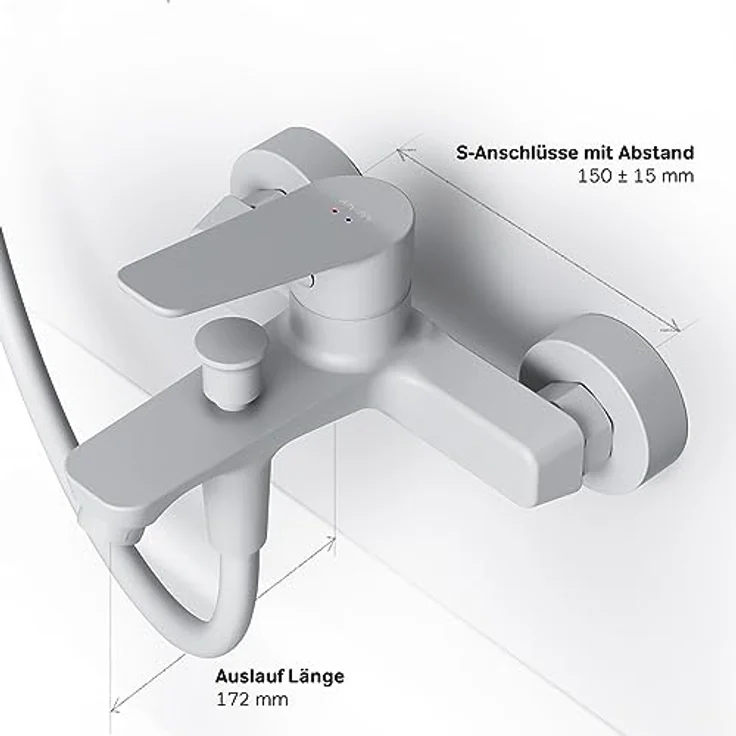 AM.PM FTA10033 Einhebel-Wannenarmatur, Brausearmatur mit SoftMotion Keramikkartusche, Aufputz, weiß, 2-Loch Installation – Bild 6