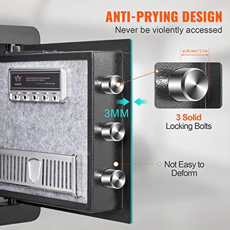 VEVOR Safe Tresor 1,2 Kubikfuß, Möbeltresor mit Feuerfester Geldtasche, Passwort & Schlüssel Digitaler Heimtresor, Alarmfunktion, Wandmontage, Schwarz – Bild 4