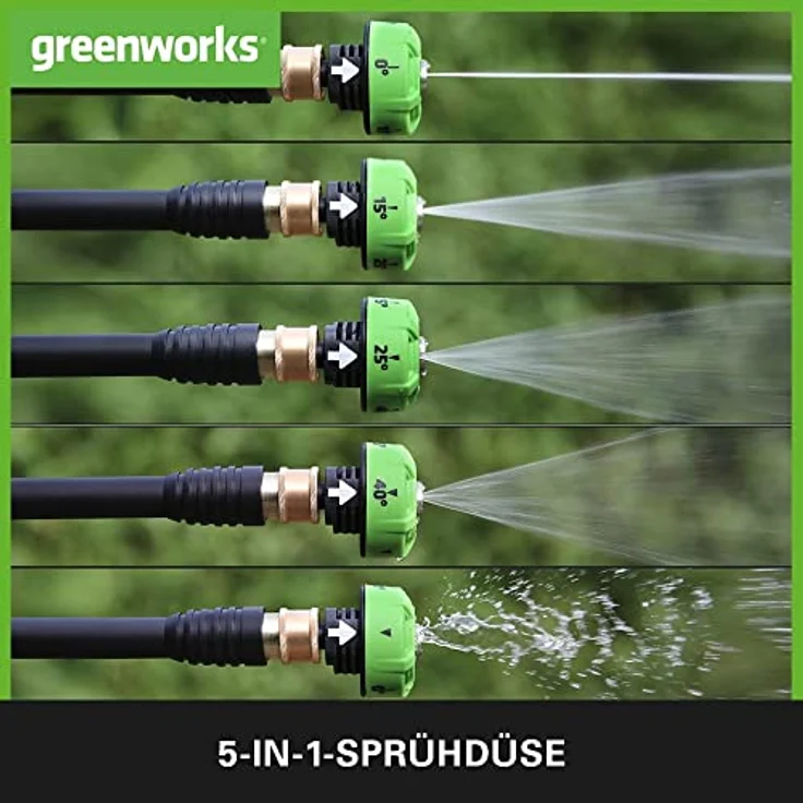 Greenworks Tools Akku-Druckreiniger G24PW (Li-Ion 24V 300 Watt Motorleistung 24 bar Druck 180 l/h Durchflussmenge 5-Fach Düse 6m Schlauch ohne Akku und Ladegerät) Green, Grey, Black – Bild 3