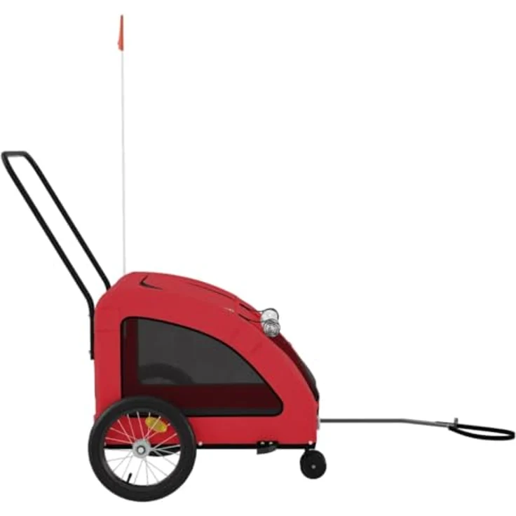 vidaXL Hunde-Transportbox Fahrradanhänger für kleine Hunde, Rot, Oxford-Gewebe und Eisen, 63,5 x 124,5 x 66 cm, max. Tragfähigkeit 45 kg – Bild 7