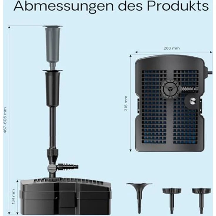SunSun CUF-6000, 3in1 Teichfilter mit 2500 l/h Durchfluss, 9W UVC-Klärer, 3 Filterstufen und 3 Fontänenaufsätzen für Springbrunnen – Bild 3