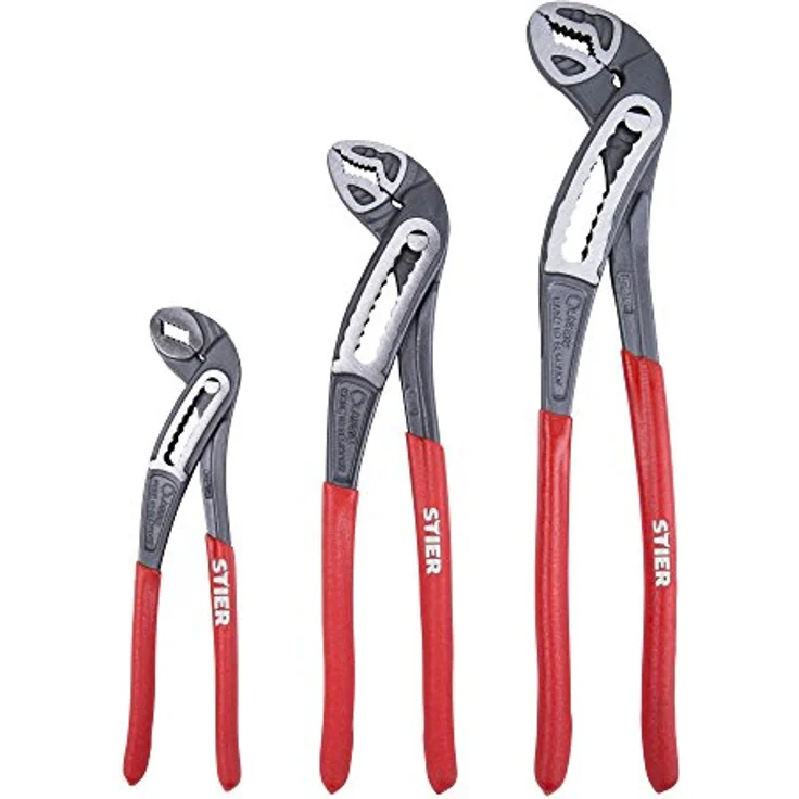 STIER Zangensatz WaPu+, 3-teilige Wasserpumpenzangen, Größen 180 mm, 240 mm, 300 mm, Werkzeugstahl, geschmiedet und ölgehärtet, vielseitig einsetzbar, langlebig – Bild 1