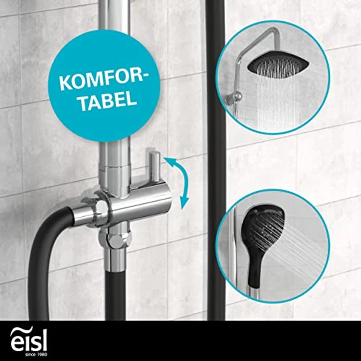 EISL Duschset DUSCHTRAUM Duschsäule mit Regendusche 200 x 200 mm und Handbrause, Regendusche mit Wandhalterung, DXLD60088CS, Chrom/Schwarz – Bild 4