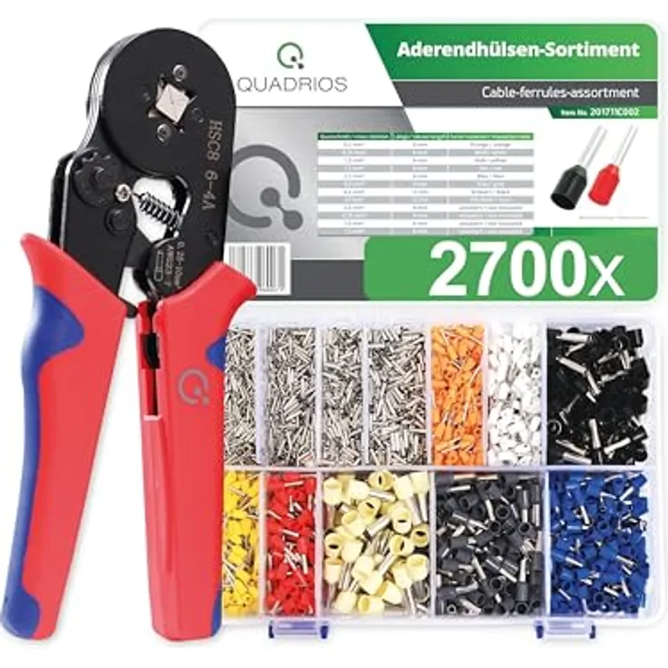 QUADRIOS selbsteinstellende Automatik-Crimpzange mit isolierten/unisolierten Aderendhülsen Set, exklusiv in der Katalogdistribution, 2700 Teile