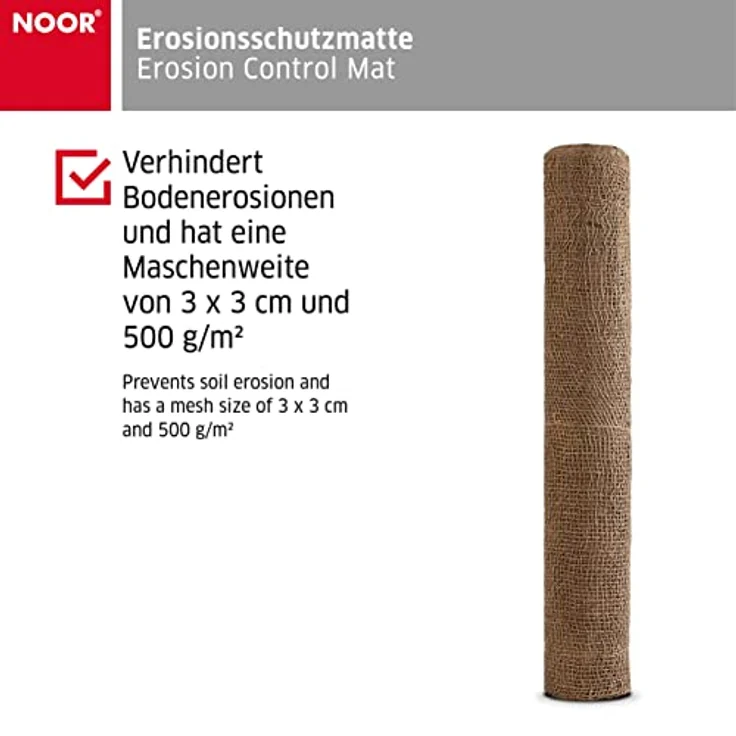 NOOR Erosionsschutzmatte 1,22 x 50m 500 g/m² I Biologisch-abbaubares Jutenetz für Pflanzen I Chemikalienfreie Böschungsmatte I Zur Anwendung an Hängen - Preisvergleich – Bild 2