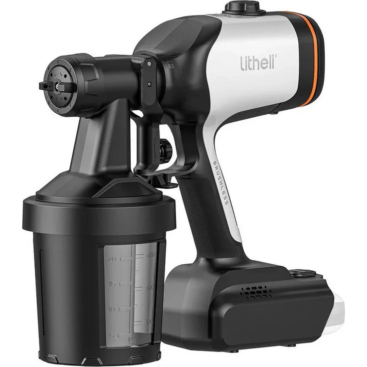 LITHELI U20 Akku-Farbsprühgerät, 20V/4.0Ah mit bürstenlosem Motor, HVLP-Technologie, 4 Düsengrößen und stufenloser Durchflussregelung