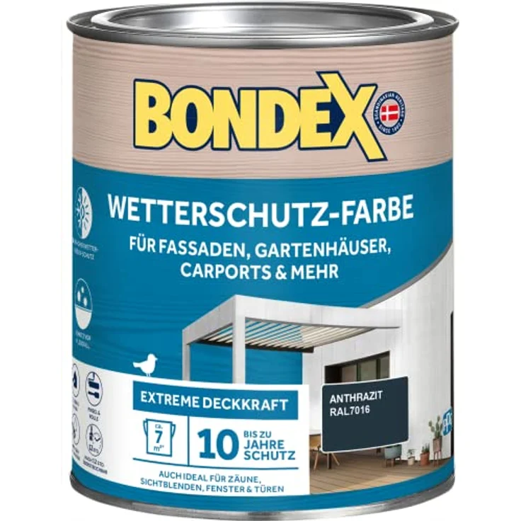 Bondex Wetterschutz Farbe Anthrazit (RAL7016) 0,75 L für 7 m² | Extreme Deckkraft | Hervorragende Witterungsbeständigkeit | seidenglänzend | Wetterschutzfarbe | Holzfarbe – Bild 1