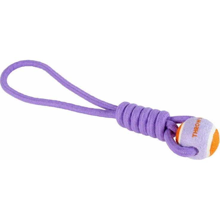 Coockoo Zerrspielzeug Ball mit Seilschlaufe Throw Me, lila/orange, fördert körperliche und geistige Stimulation, Set aus drei Bällen – Bild 1