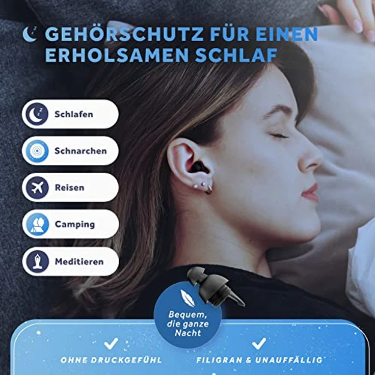 Schallwerk Sleep+ Ohrstöpsel zum Schlafen - Hochwertiger Gehörschutz, dämpft bis zu 30 dB Lärm & Schnarchen – Bild 2