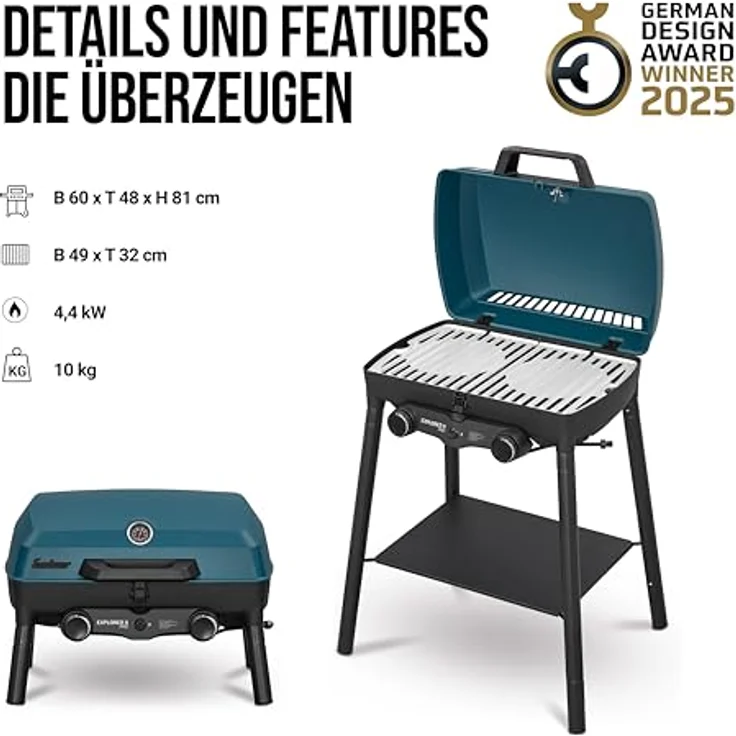 Enders Camping Gasgrill Explorer II Pro, 2 Edelstahlbrenner, Grill-Thermometer, Kochen- und Backen-Funktion, Aluguss-Grillwanne, Modell #2108 – Bild 3