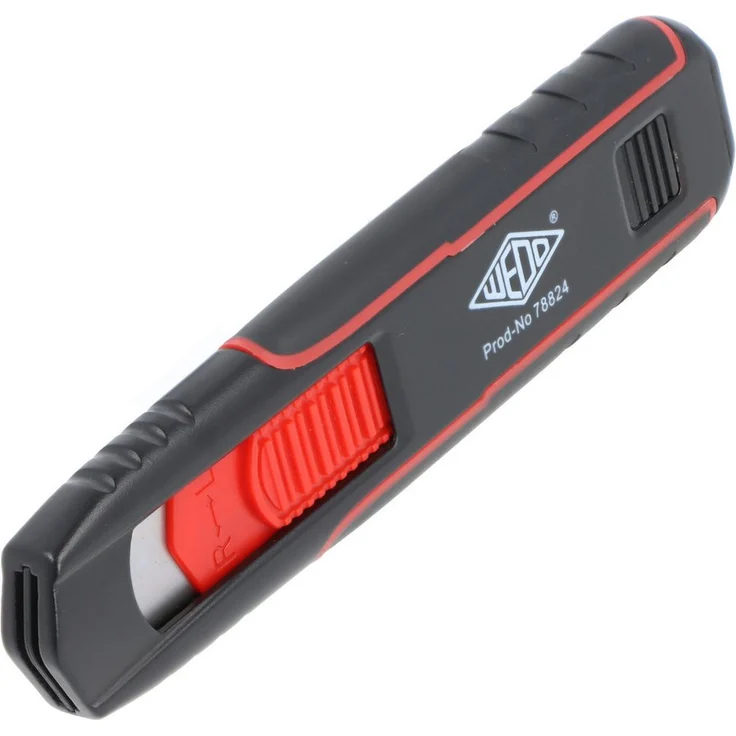 WEDO Safety-Cutter Double Side 2in1, Cuttermesser mit Hakenklinge und Trapezklinge, schwarz-rot, Sicherheitsmechanismus mit automatischer Klingenrückführung