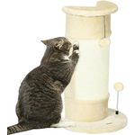 PawHut Ecke Kratzstamm, 58cm Kratzsäule aus Sisal, Kratzbaum für Katzen, Kleiner Katzenkratzbaum mit Kratzball, Katzenmöbel für Indoor, Cremeweiß