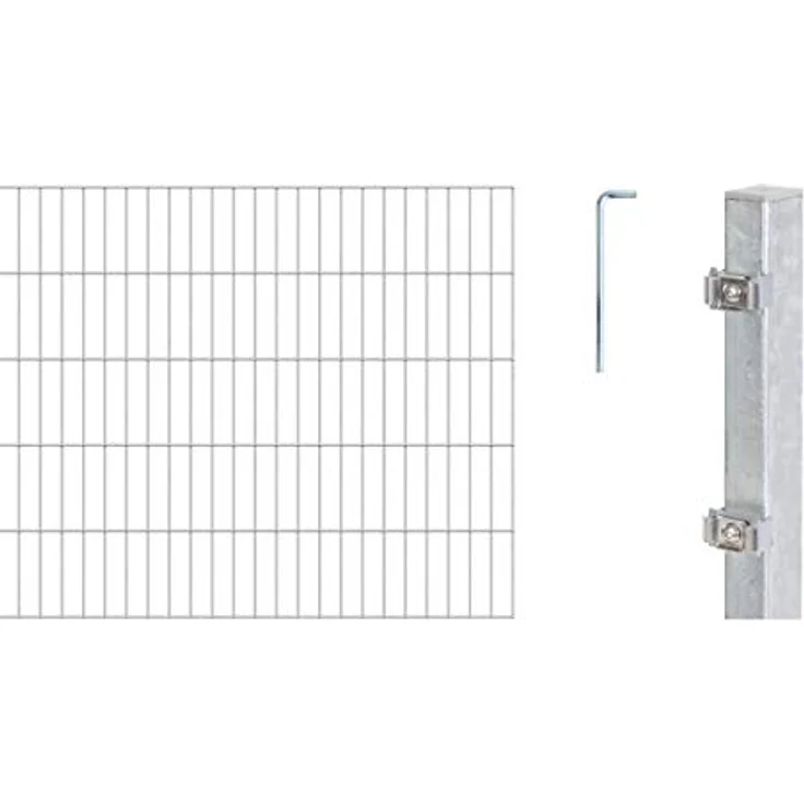 Alberts Doppelstabmatten Zaun, 100 cm hoch, 8 m lang, Komplettset zum Einbetonieren, feuerverzinkt, mit Pfosten 60x40 mm – Bild 2