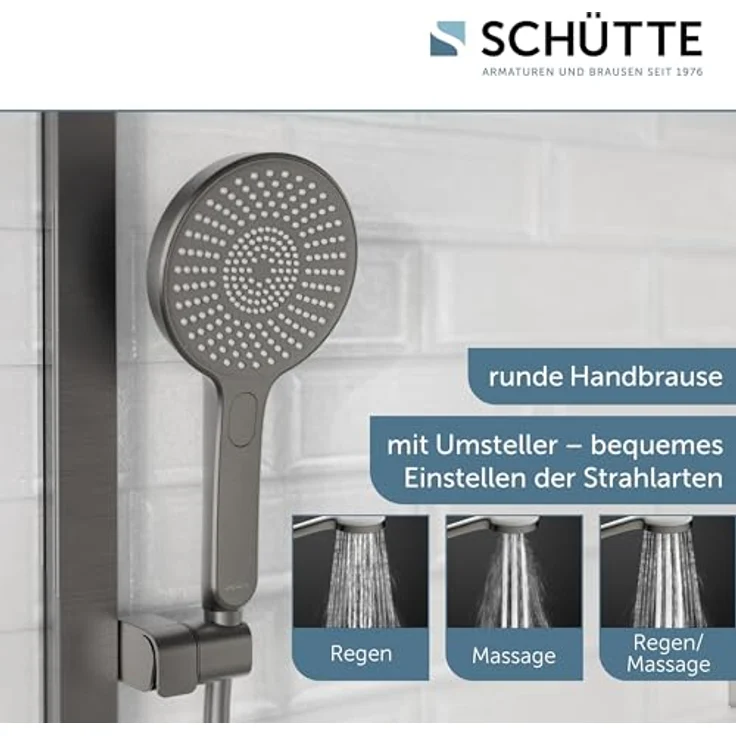 Schütte Stangenbrause-Set KARIBIK, Höhe 78,5 cm, 3 Strahlarten, höhenverstellbar, mit Antikalk-Beschichtung, wassersparend, schwarz matt – Bild 2