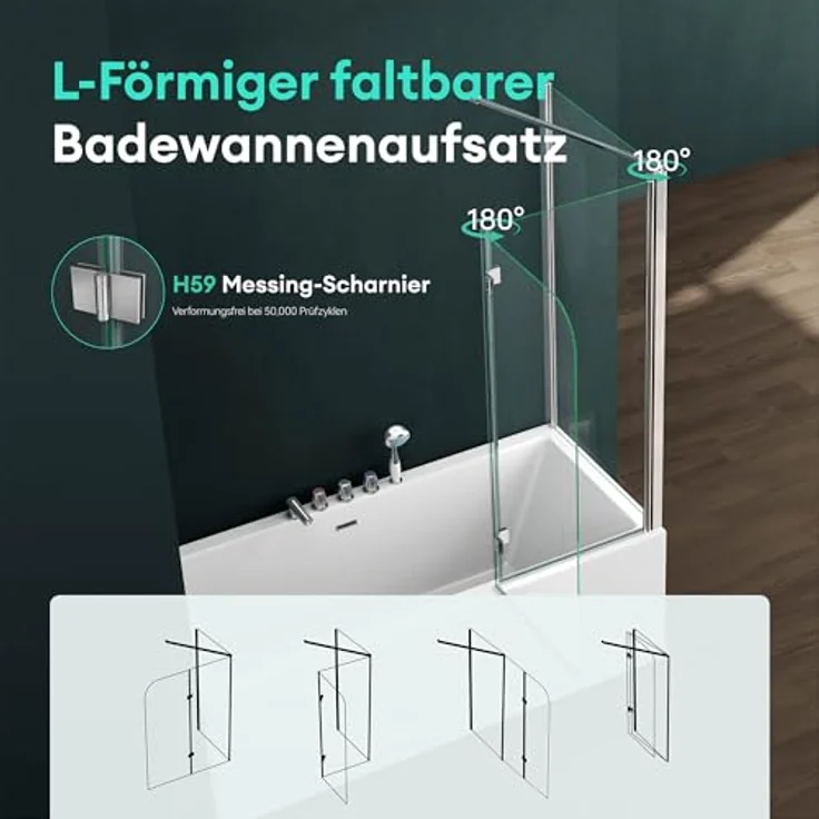 Mai&Mai Duschwand für Badewanne Badewannenfaltwand 6mm Sicherheitsglas mit NANO-Versiegelung, Wandanschlag links, BTH: 70x120x140cm – Bild 3