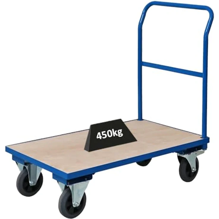 PROREGAL® Transportwagen Profi Plattformwagen, Traglast 450kg, Lichtblau, HxBxT 102x60x98cm, pulverbeschichteter Stahl, große Vollgummireifen – Bild 2