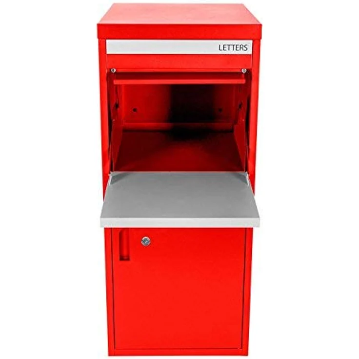 Smart Parcel Box XL rot 49x45x103 cm, Paketbriefkasten zur Wand- oder Bodenmontage, für Zuhause & Unternehmen, Paketentnahme vorne & hinten – Bild 4