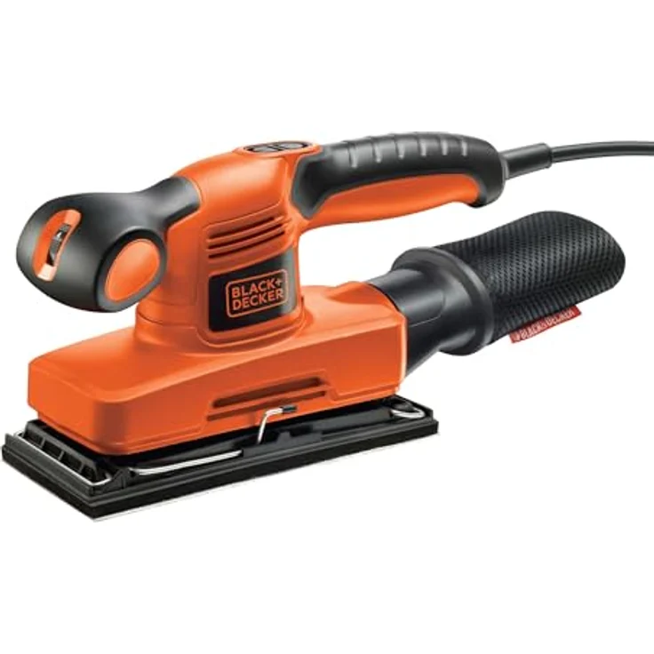 Black+Decker Schwingschleifer, Schleifmaschine (hoher Kreisdurchmesser, für große Flächen, ergonomischer Softgriff, integrierter Staubfangsack, Schleifpapier, versiegelter Schalter) KA320EKA – Bild 2