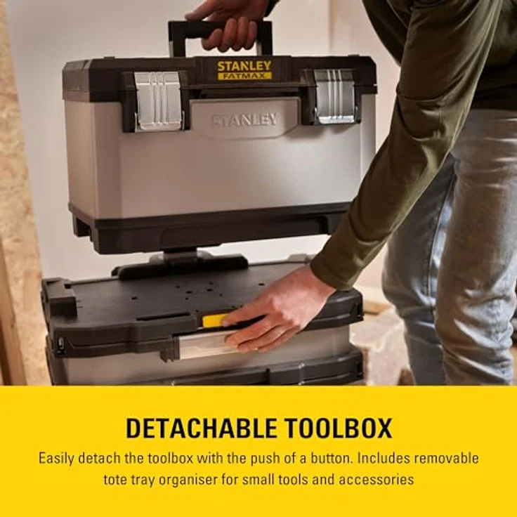 Stanley FatMax Rollende Werkstatt aus Metall-Kunststoff 1-95-622 ? Werkzeugwagen leer ? Vielseitige Werkzeugbox für Kleinteile und große Werkzeuge – Bild 5