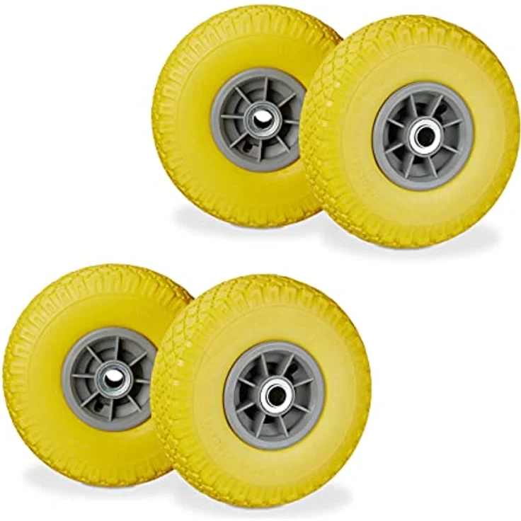 4 x Sackkarrenrad, pannensichere Vollgummireifen, 3.00-4 Zoll, 20mm Achse, bis 80 kg, 260 x 85 mm, Ersatzrad, gelb-grau – Bild 1