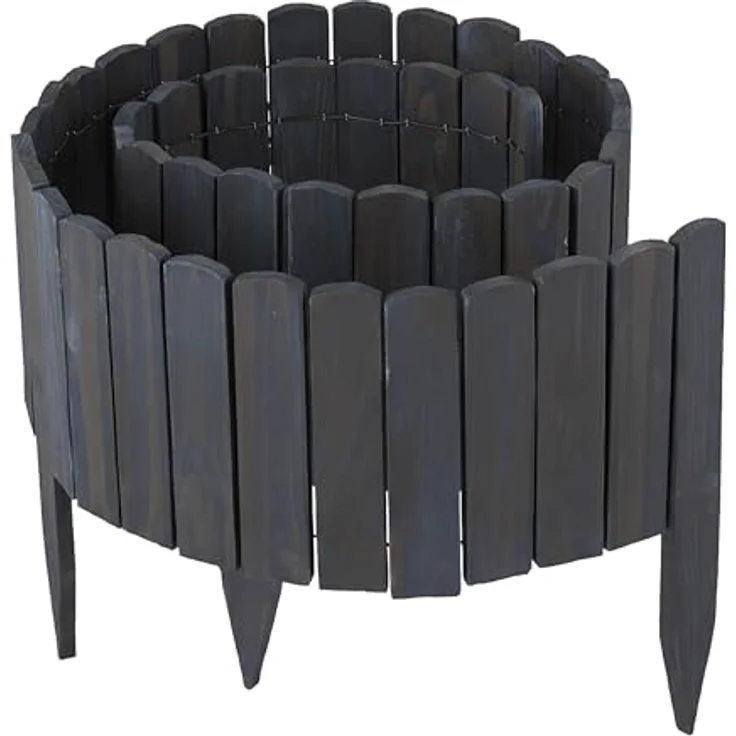 Relaxdays Beeteinfassung, 200 cm flexibel, 20 cm Sichthöhe, Holz Beetzaun in anthrazit – Bild 1