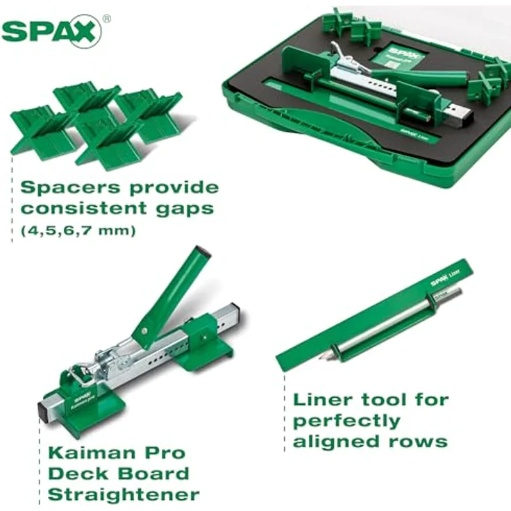 Spax Extras Brettrichter Kaiman Pro, Set zur Terrassenbauunterstützung mit Einschraubschablone und 4 Fugenlehren (4-7 mm) – Bild 2