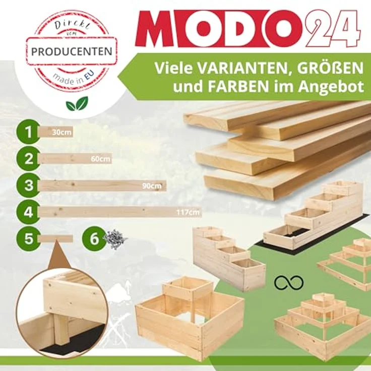 MODO24 Hochbeet Holz, 4-stufiger Pflanzkasten für Gemüse und Kräuter, mit Gartenvlies, Abmessungen 54x30x120 cm, Farbe: Grau – Bild 5