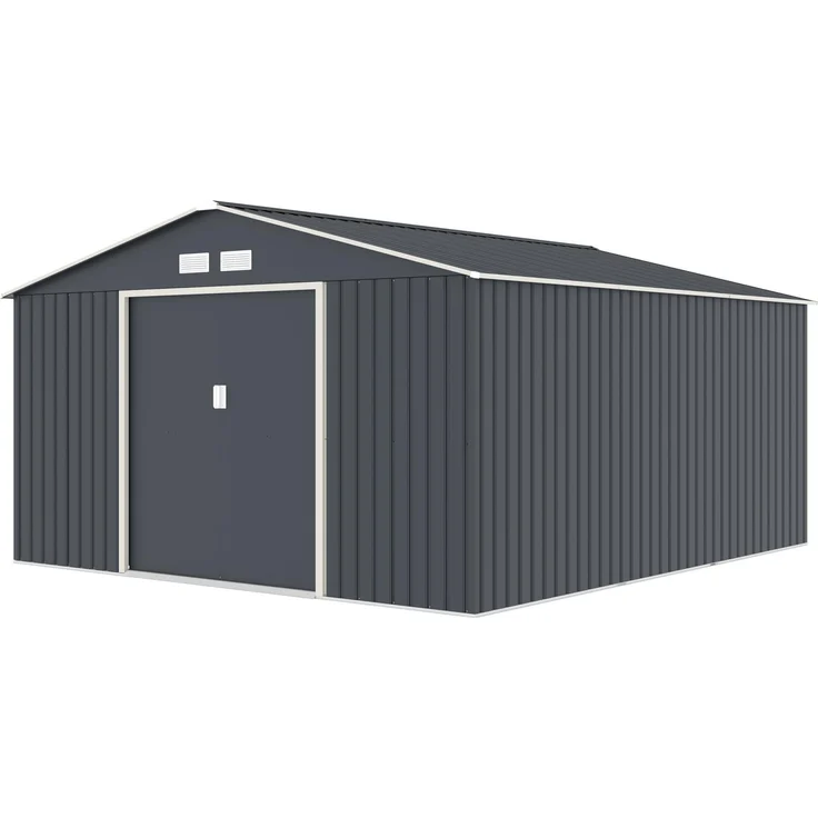 HATTORO S400 Metall Gerätehaus, Geräteschuppen mit Satteldach, 13,2 m² in Anthrazit, 341x386x201 cm