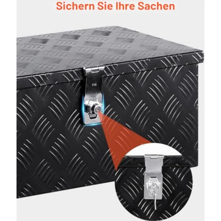 VEVOR Werkzeugkasten Aluminium, gestreifte Werkzeugkiste für Ladefläche (508 x 304,8 x 241,3 mm), wasserdicht mit seitlichem Griff und Schloss, Schwarz – Bild 4