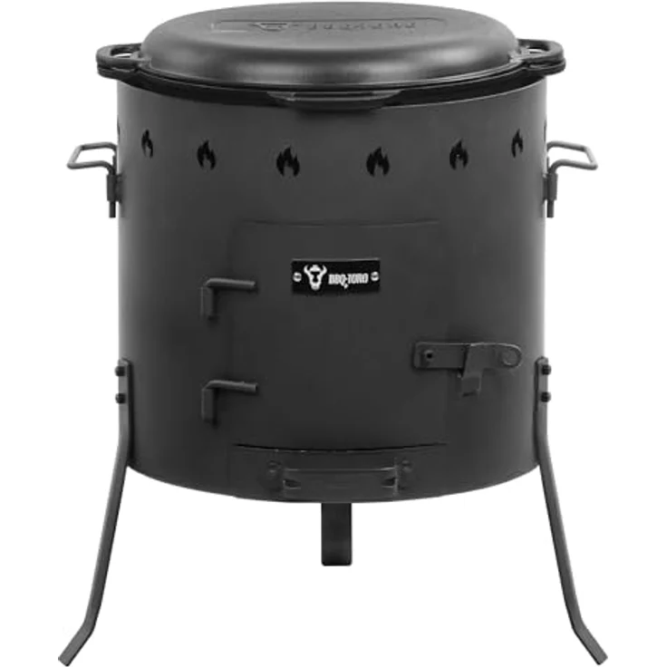 BBQ-Toro Gusseisen Kazan 16 Liter mit Kazan Ofen Ø 40 cm | XXL Gusstopf mit Deckel, vielseitig einsetzbarer Feuerofen für Outdoor-Kochen und Grillen – Bild 1