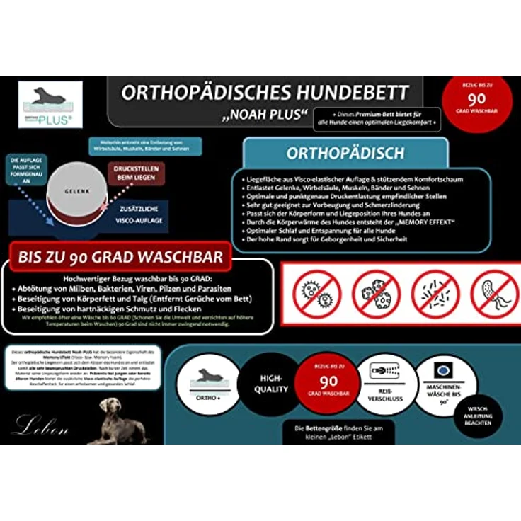 Lebon - Hundebett Noah Plus - Orthopädisch - 90 Grad waschbar Made IN EU – Bild 2
