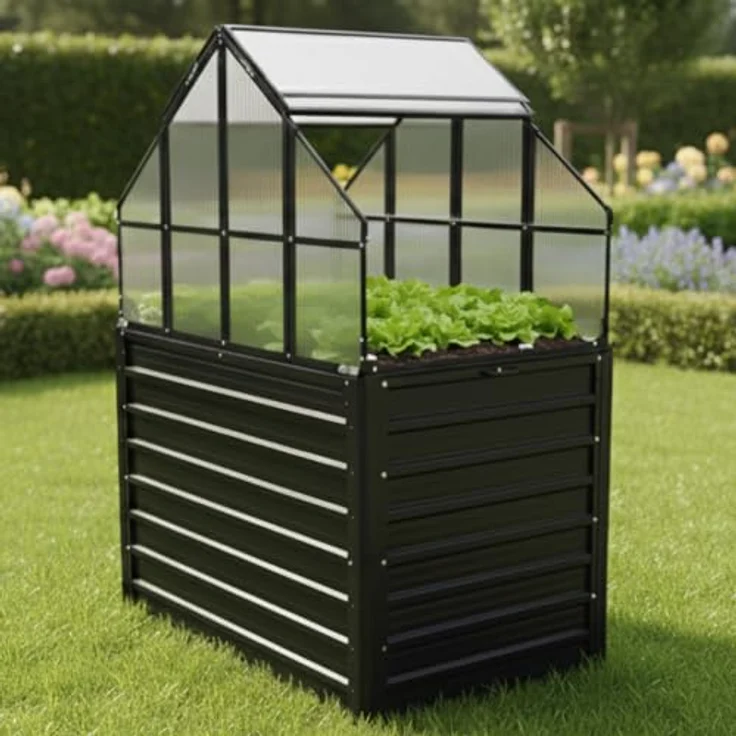 BRAST 2in1 Hochbeet mit Alu Gewächshaus-Aufsatz, wetterfestes Pflanzbeet mit integriertem Drainage-System, 2 Pflanzwannen, 120x80x167cm – Bild 1