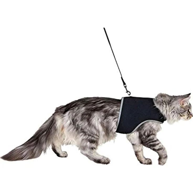 Trixie 41895 Softgeschirr mit Leine, Katze, XL, 36–54 cm, 1,20 m, schwarz – Bild 1