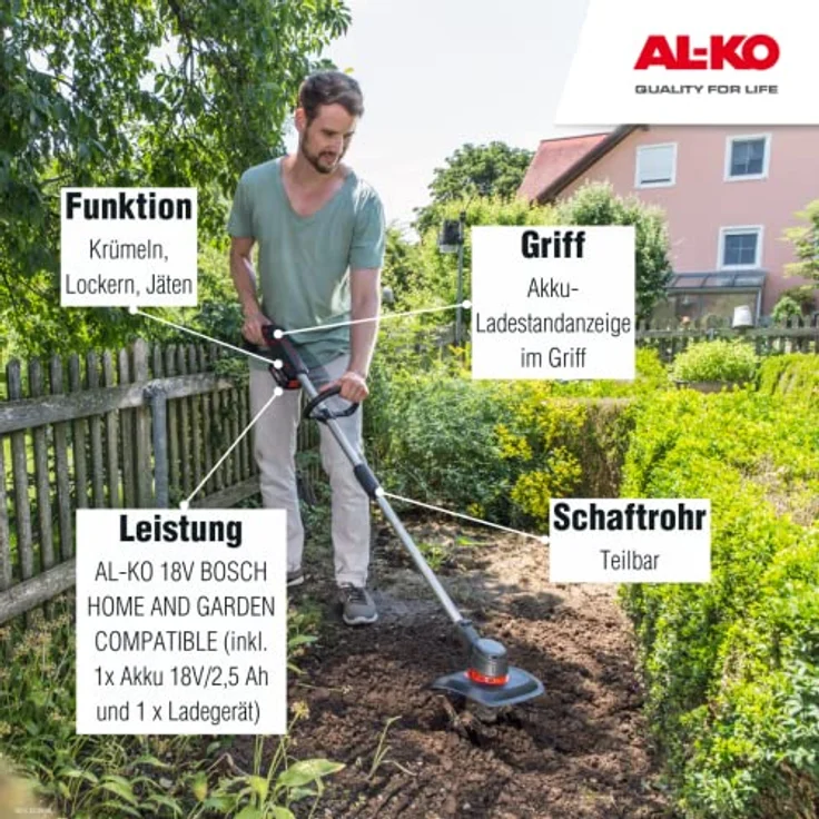 AL-KO 18 V Bosch Home And Garden Compatible Akku-Kultivator Tl 1820 Set Mit Akku 18 V 2,5 Ah – Bild 2
