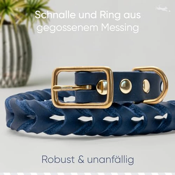FREUDENTIER® Hochwertiges Hundehalsband geflochten aus Leder - Für kleine & mittelgroße Hunde - Handmade in Holland - AlsterTwist Kollektion aus 100% Fettleder (39cm – 45cm Halsumfang, Royal Blue) – Bild 3